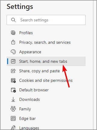 start, home, and new tab settings restore previous session microsoft edge