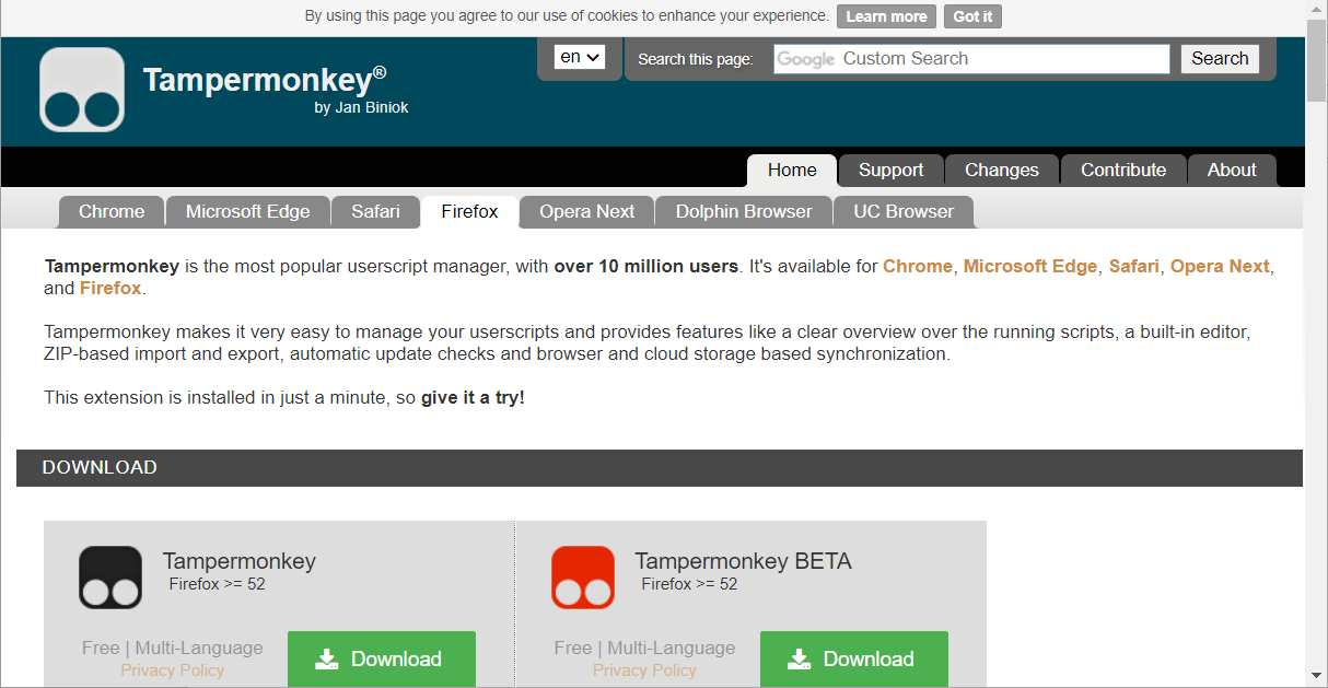 Tampermonkey-nettstedet gjør adblock uoppdagelig