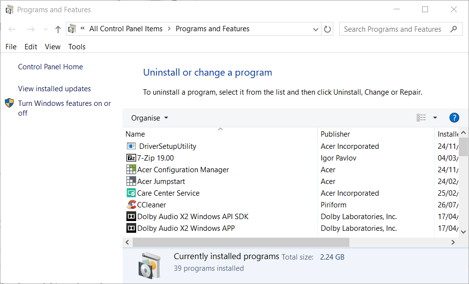 La condivisione di file di Windows 10 della finestra di disinstallazione non funziona