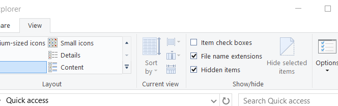 The Hidden items option windows 10 blank icons