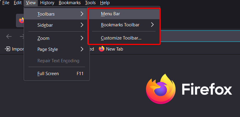toolbar firefox option browser toolbar customization