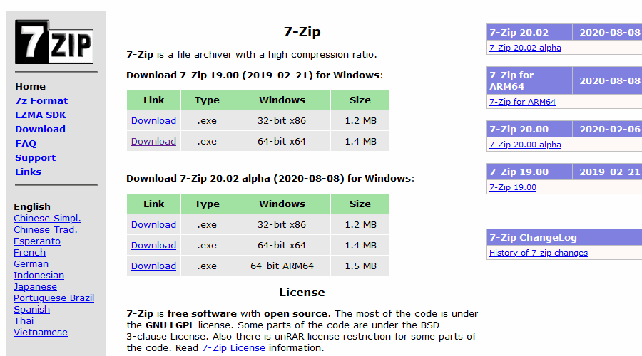 7zip open tar file