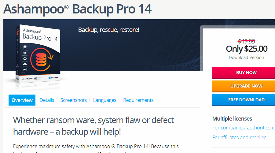Ashampoo Backup Pro image and photo backup software