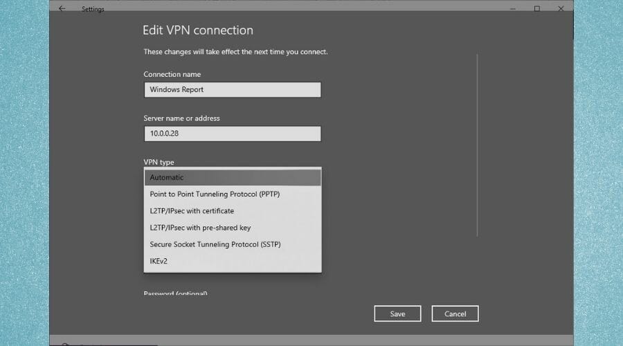 L2TP edit VPN connection
