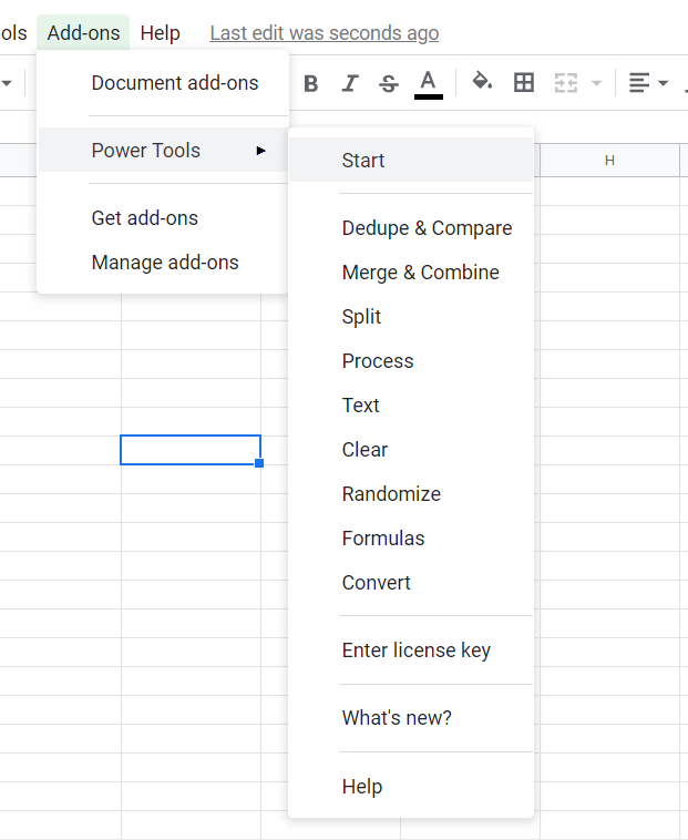 The Power Tools menu How to swap cells in Google Sheets
