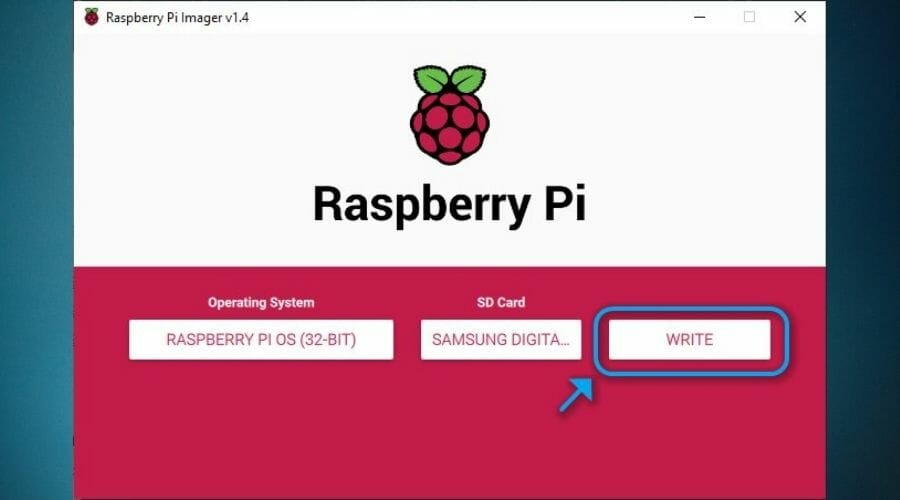 Write button Raspberry Pi Imager