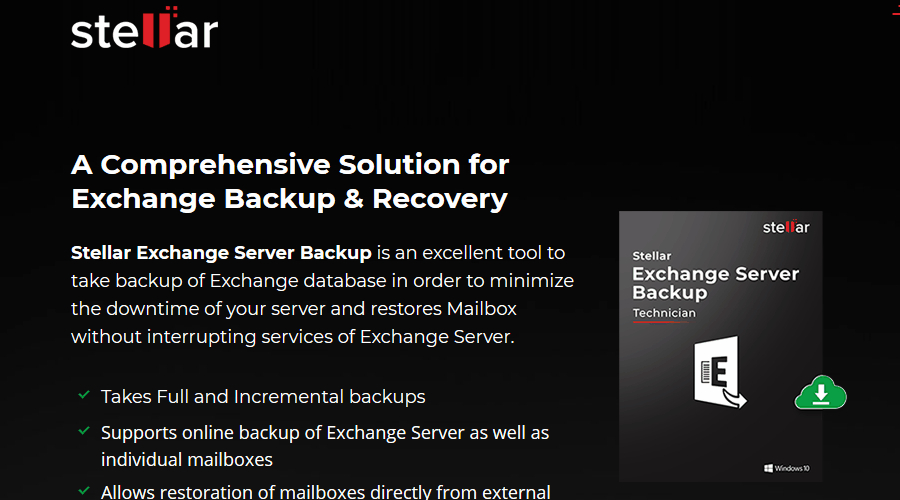 Stellar Exchange Backup & Recovery backup for Exchange