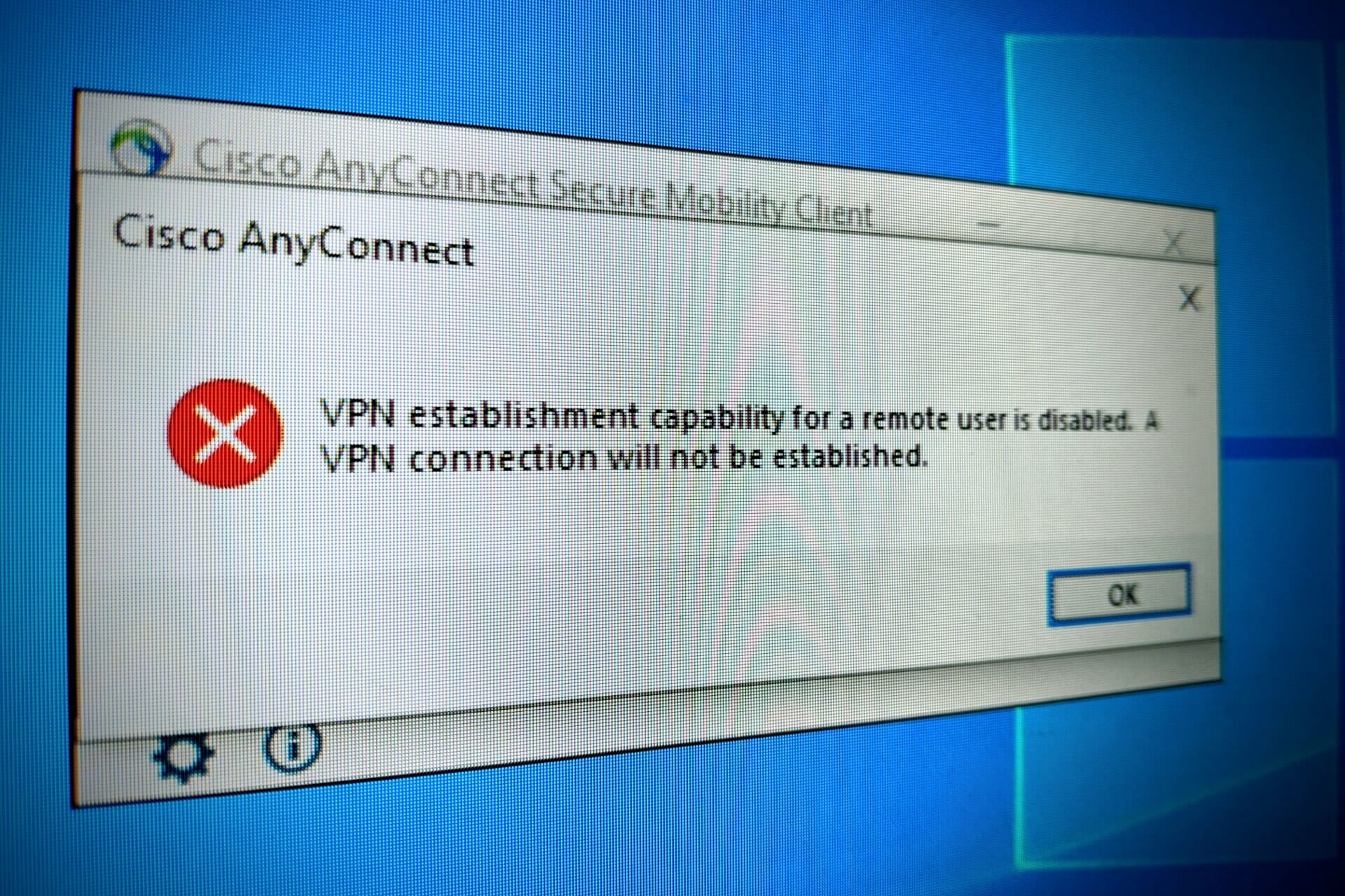 fix VPN establishment capability from a remote desktop is disabled