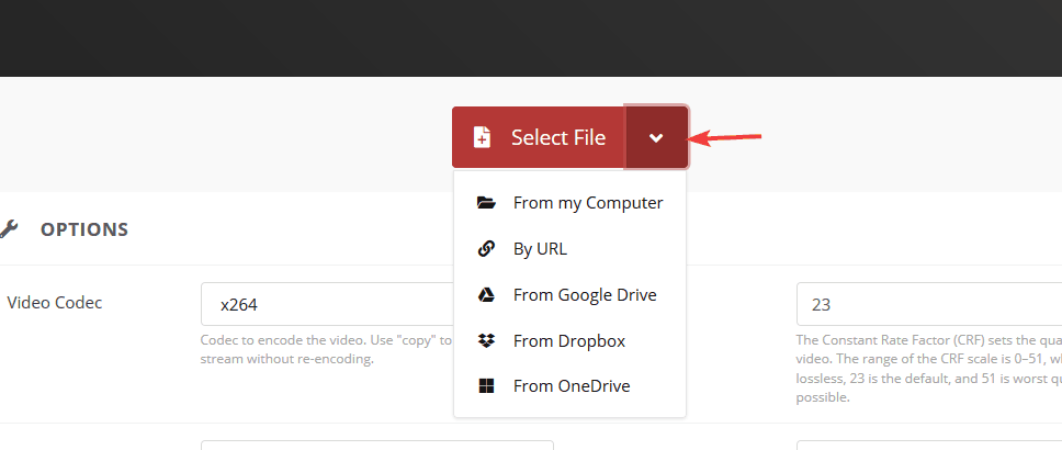 select file to convert from webm to mp4 cloudconverter