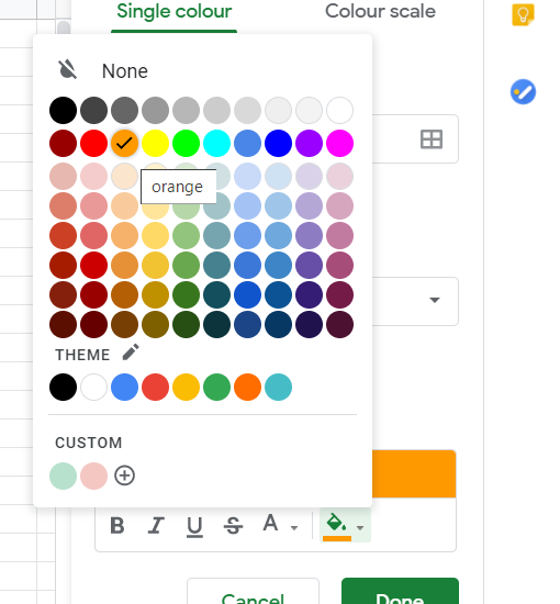 color palette google sheets conditional formatting based on another cell