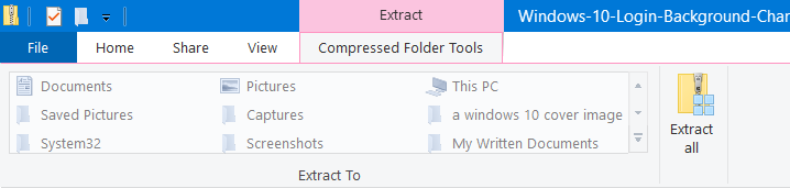 Compressed Folder Tools tab change windows 10 login