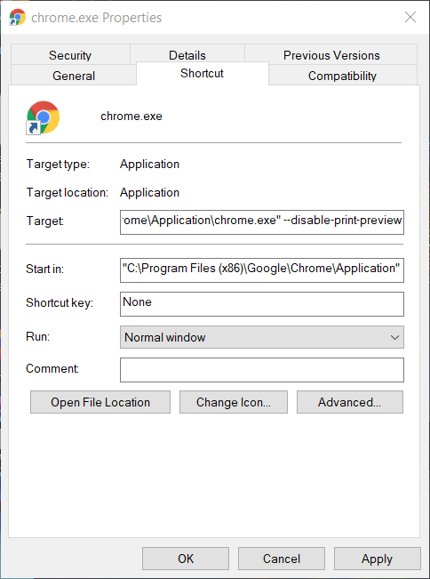 enable print selection in chrome