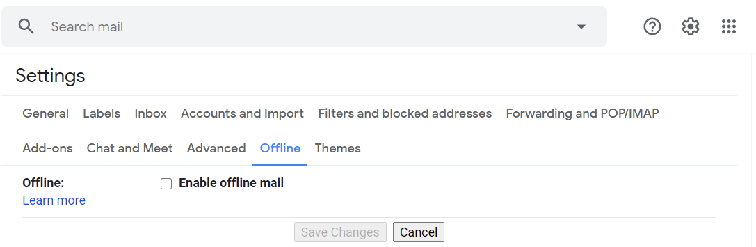Enable offline mail button emails stuck in outbox gmail