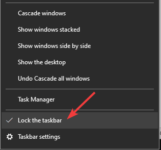 lock the taskbar items pinned to taskbar disappear windows 10