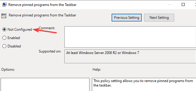 not configured items pinned to taskbar disappear windows 10