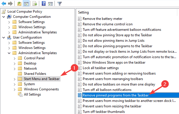 remove pinned programs from the Taskbar items pinned to taskbar disappear windows 10