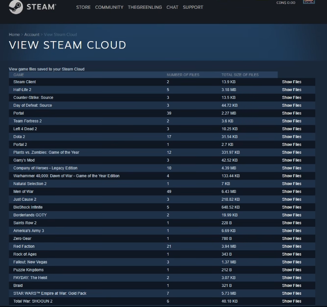 View Steam Cloud page 