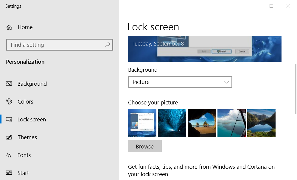Buton Răsfoire schimbare conectare Windows 10