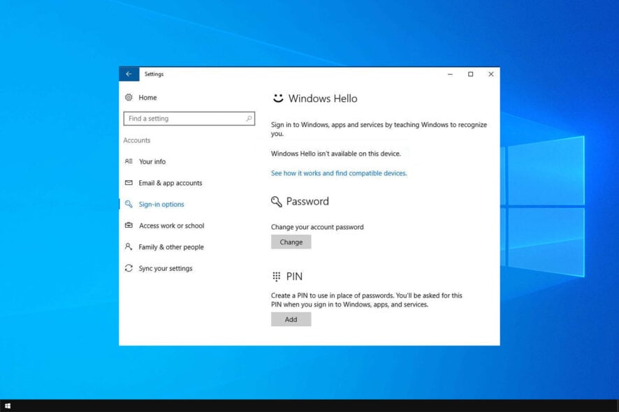 windows hello not available on this device