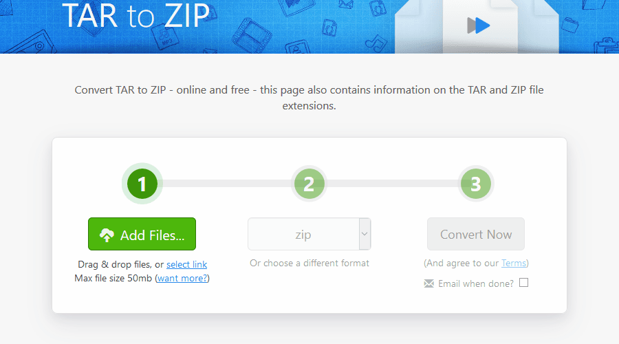 zamzar open tar file