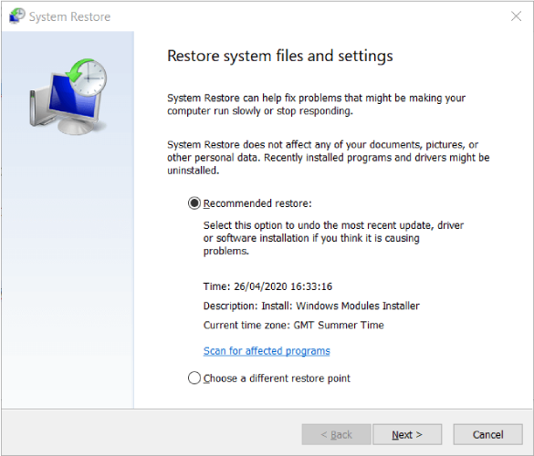 System Restore utility 0x0000000C MAXIMUM WAIT OBJECTS EXCEEDED