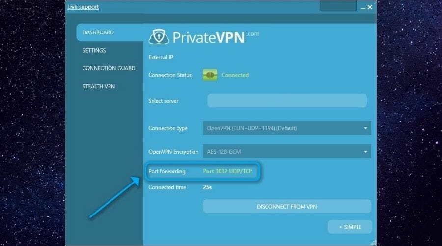 PrivateVPN port forwarding