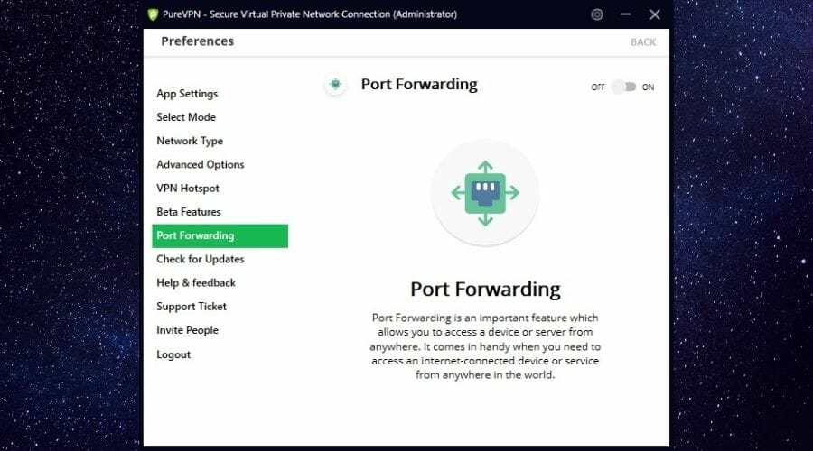 PureVPN port forwarding