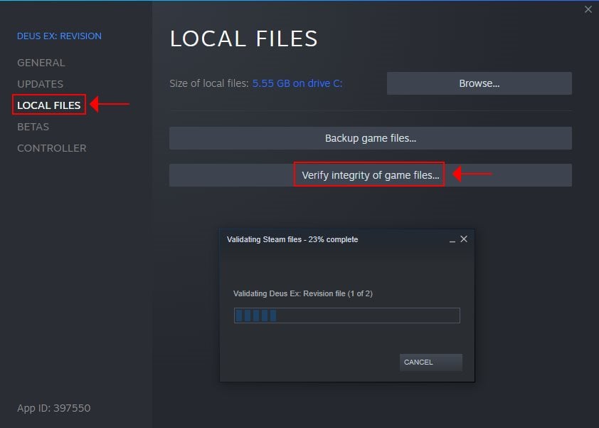 Verify game file integrity in Steam
