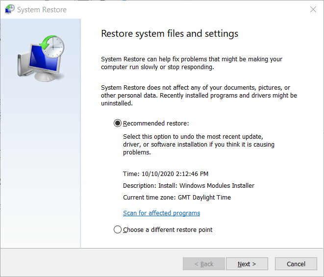 System Restore window intel(r) dynamic platform and thermal framework manager has a driver problem