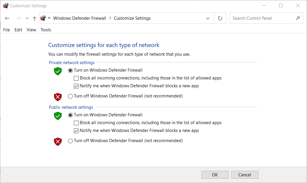 The Turn off Windows Defender Firewall settings you must be signed in to your ea account to access online features