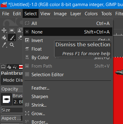 The None option gimp paint brush not working