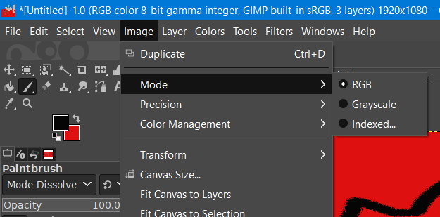 RGB option gimp paint brush not working