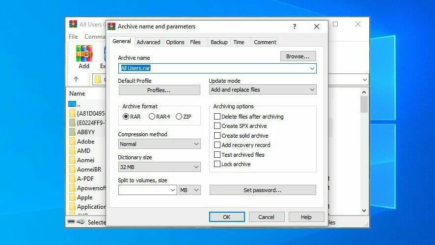 How to create an archive in WinRAR