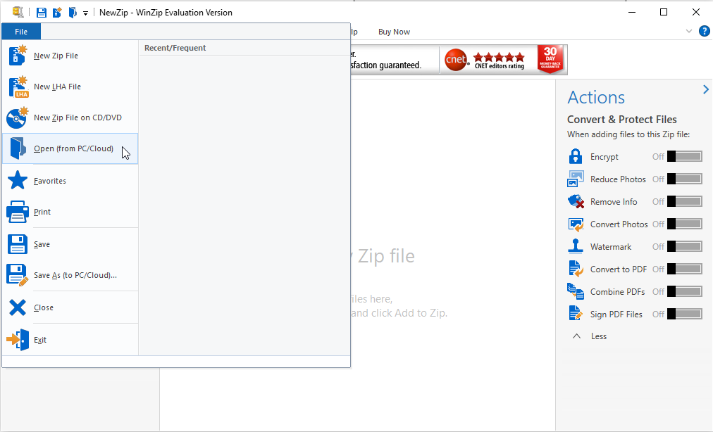 winzip how to open file