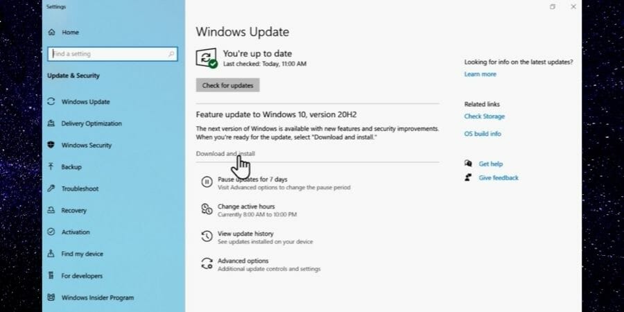 Windows 10 20H2 update