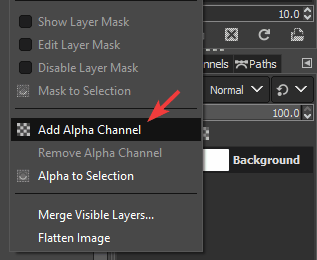 add alpha channel to layer gimp clone tool not working