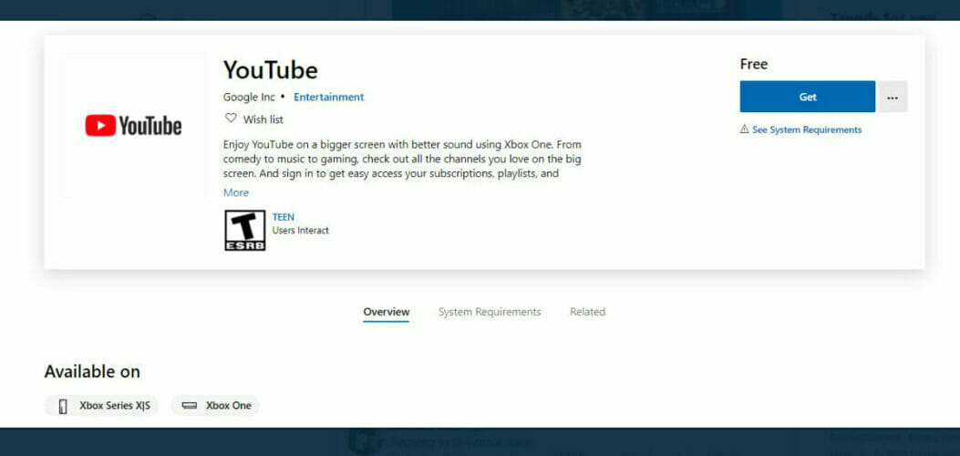 youtube app in ms store