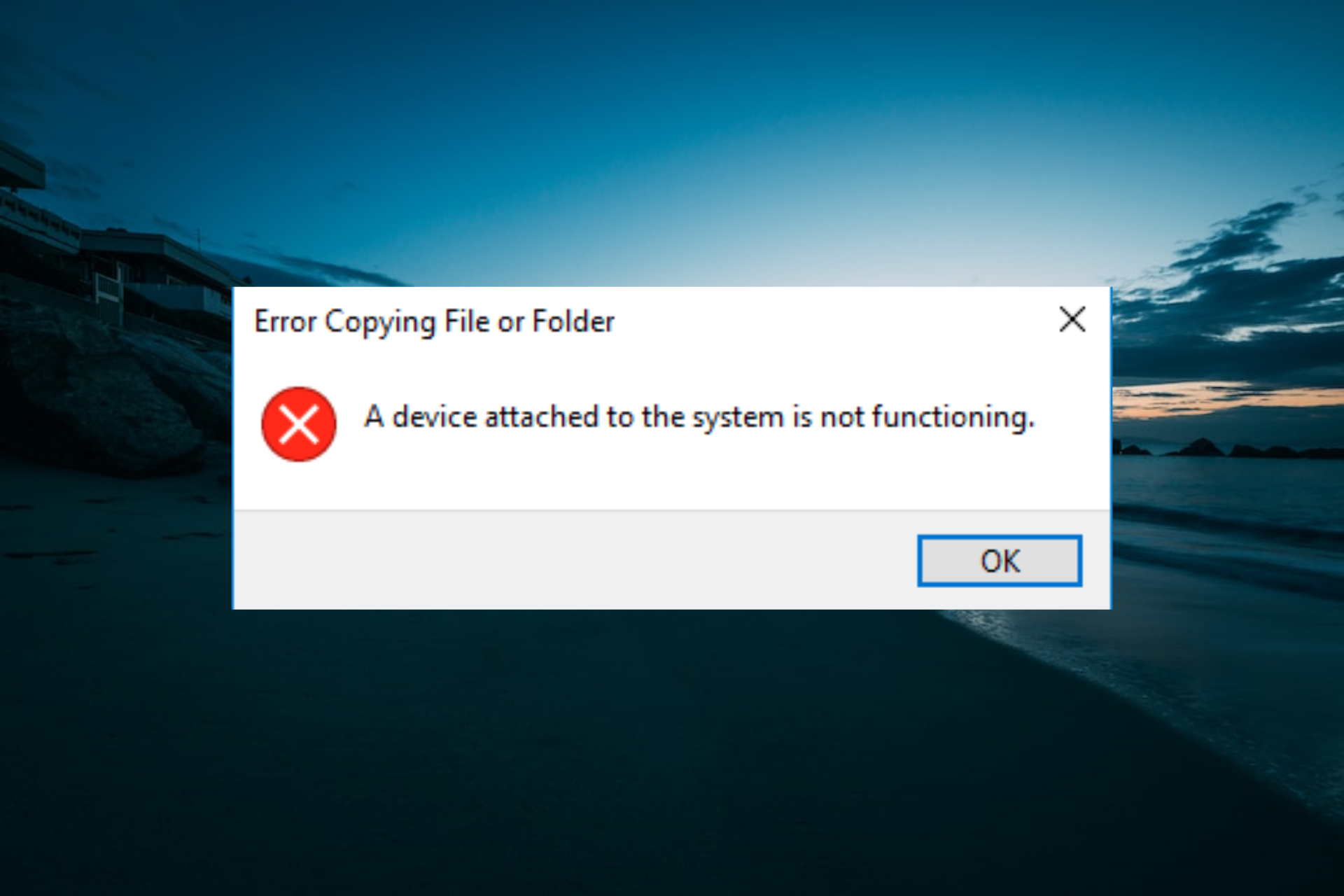 device attached to the system is not functioning error