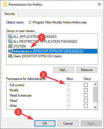 Windows 10 のタスク マネージャーで、フル コントロールのアクセス許可を優先的に設定することはできません。