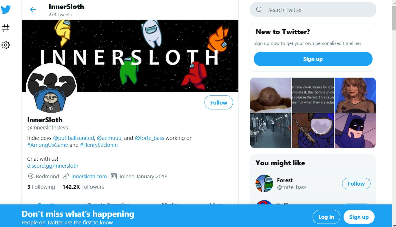 InnerSloth Twitter page you disconnected from the server reliable packet 1 was not ack'd