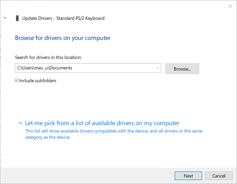 Let me pick from a list of available drivers option asus number pad has a driver problem