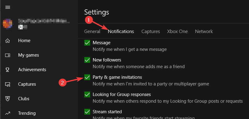 enable party invitations xbox windows 10 app not getting party invites