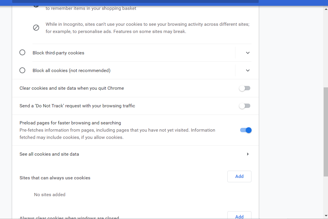 The Preload pages option err_incomplete_chunked_encoding chrome