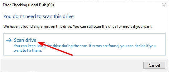 scan drive device attached to the system is not functioning error
