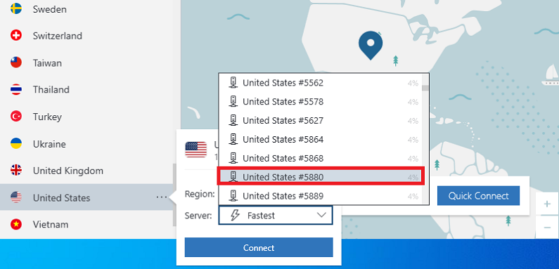 select a server within the desired country