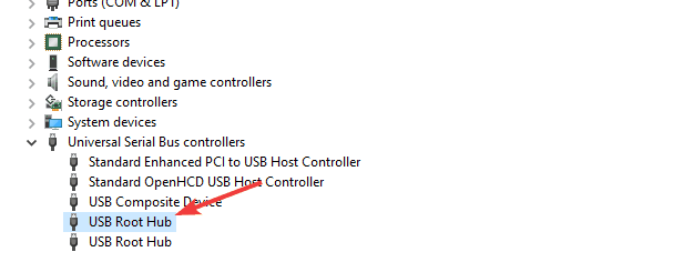 USB root hub usb mass storage has a driver problem
