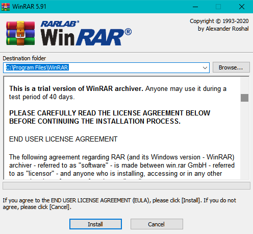WinRAR stuck archiving file