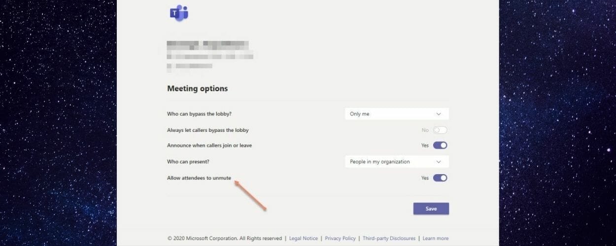 Allow attendees to unmute Microsoft Teams