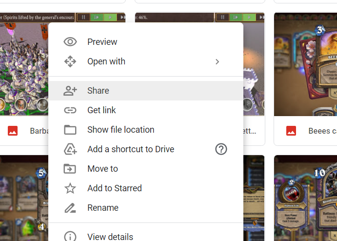 share context menu google drive