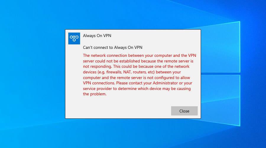 Windows 10 shows the VPN error code 809